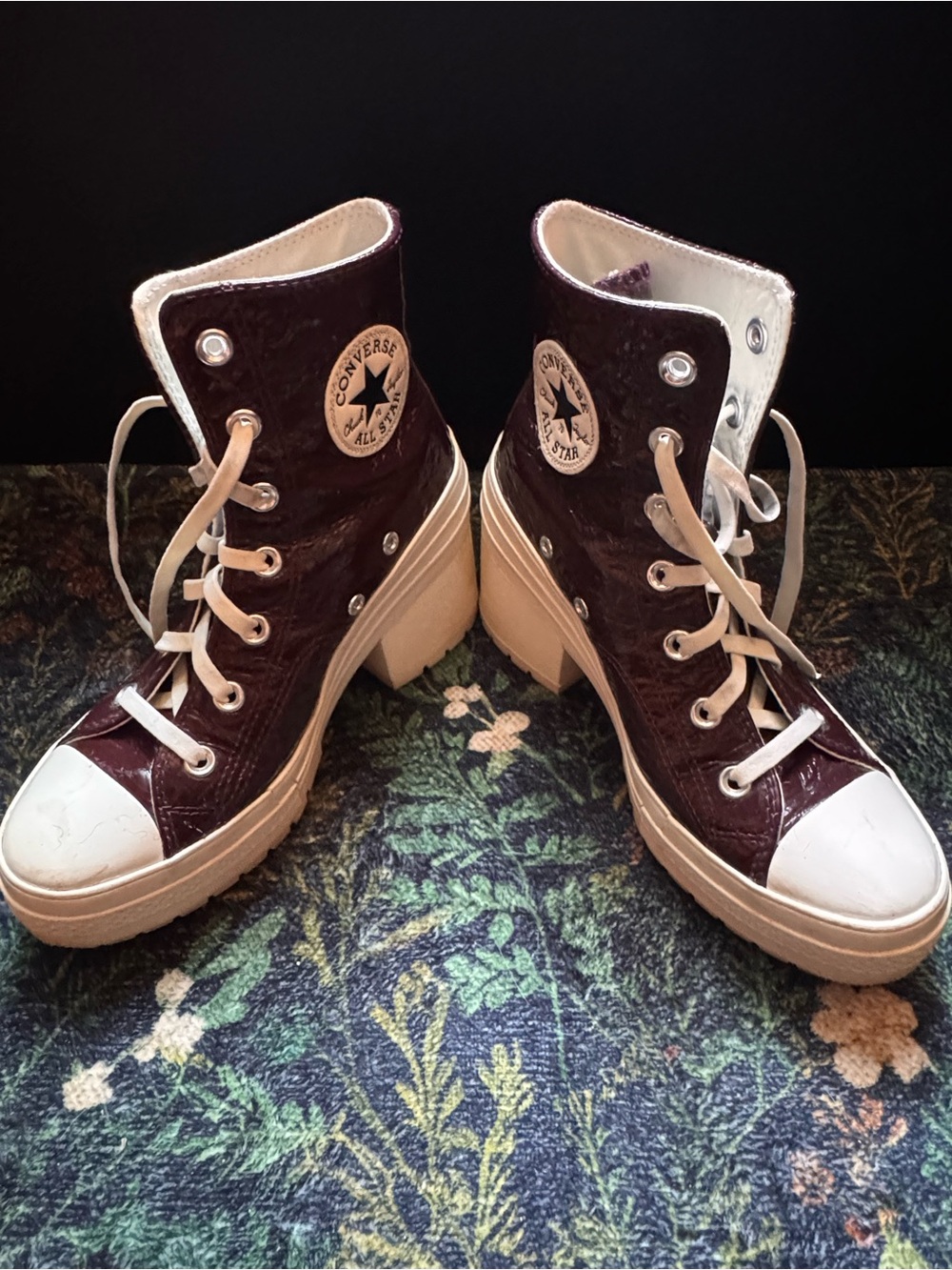 Converse Women's Burgundy Heeled Platform Lace-Up High-Tops